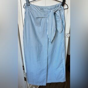 NWT Mr. Larkin Blue and White Cotton Midi Wrap Skirt with Tie Front